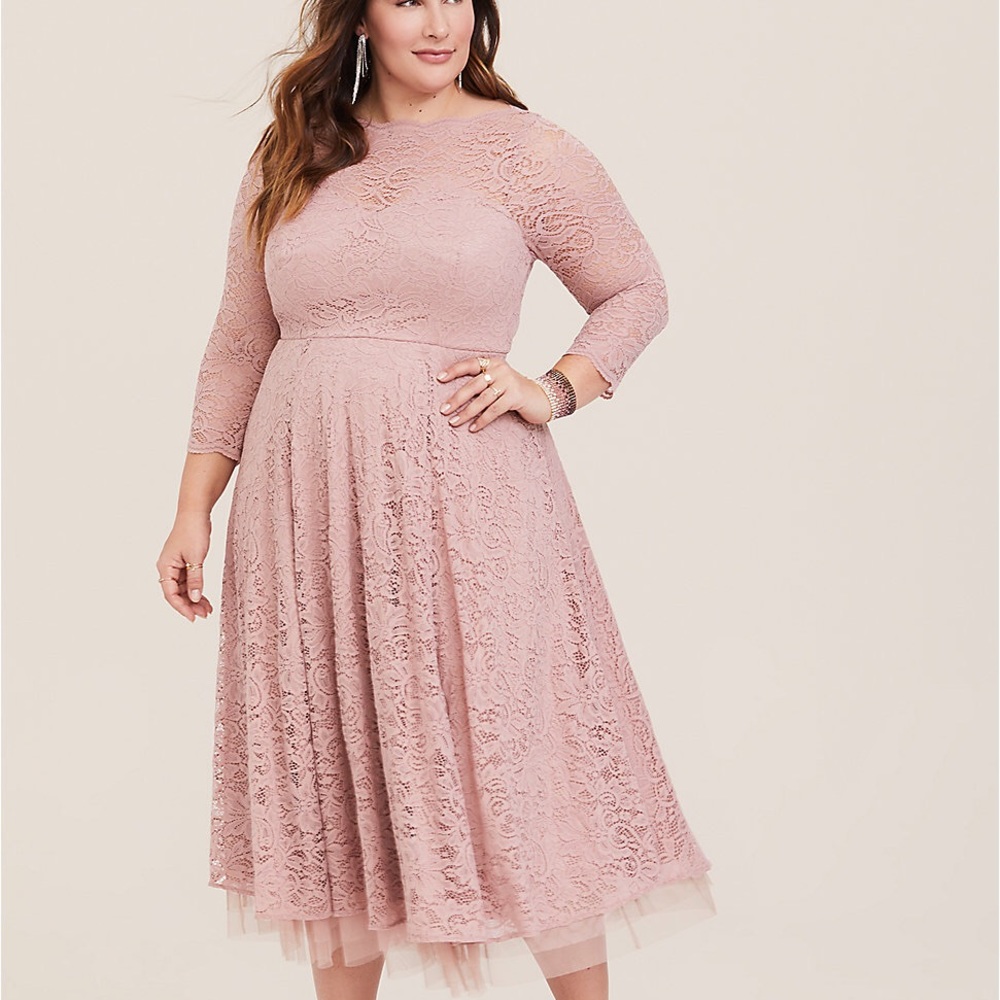 Torrid pink lace midi dress